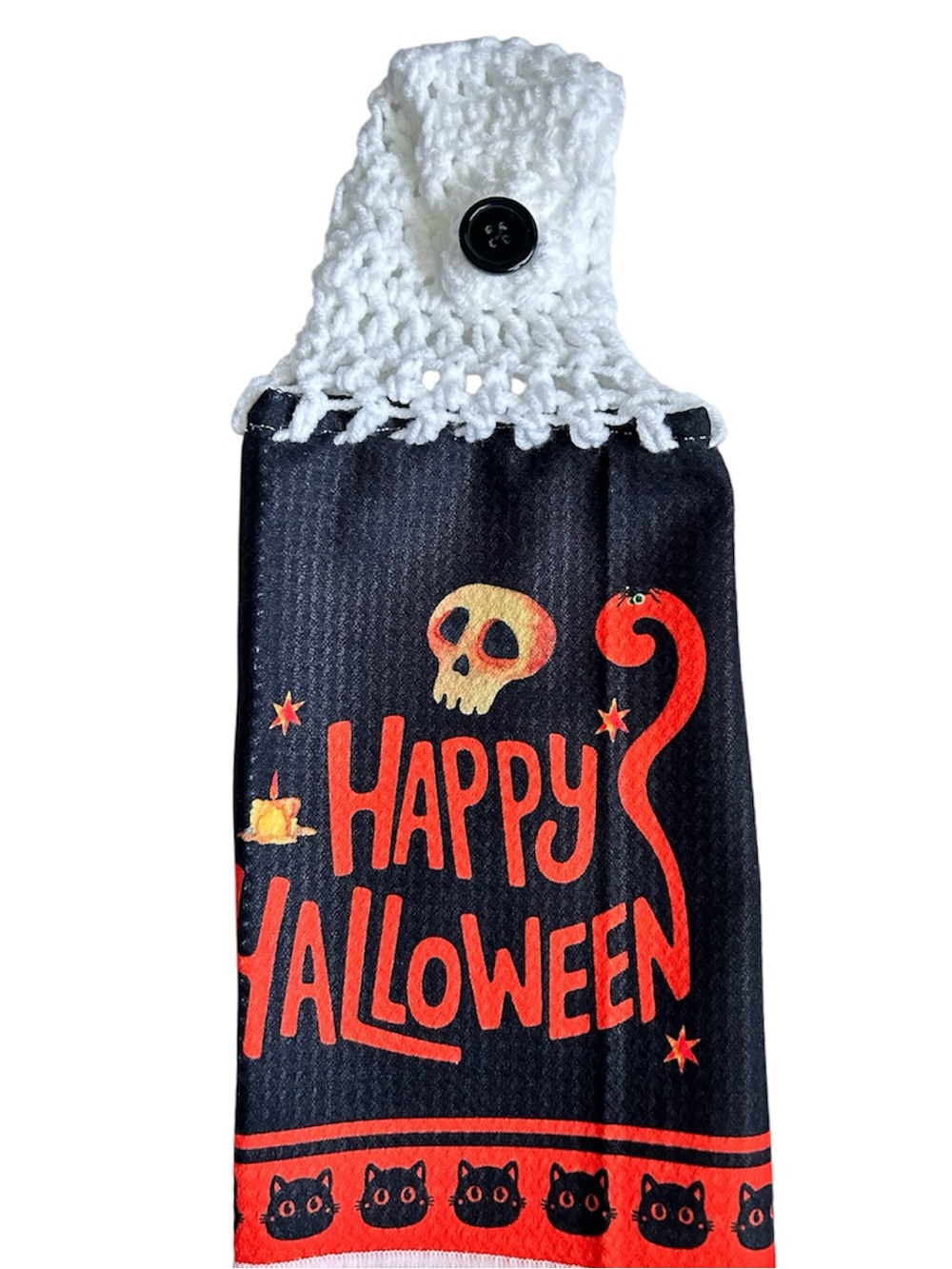 Handcrafted Happy Halloween Black and Orange Hanging Kitchen Hand Towel